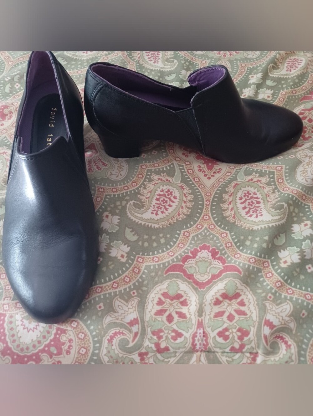 David Tate 8 W Wide Black Leather Heels Pumps Shoes